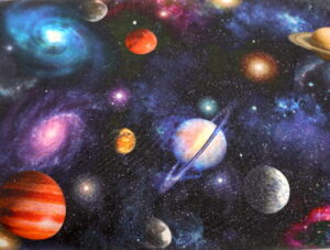 Popeline Digital Weltall/Sateliten - bunt