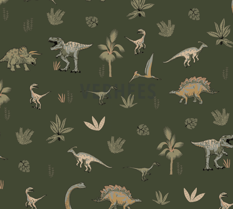 verhees textiles - FRENCH TERRY DINO - DARK GREEN verhees textiles - FRENCH TERRY DINO - DARK GREEN