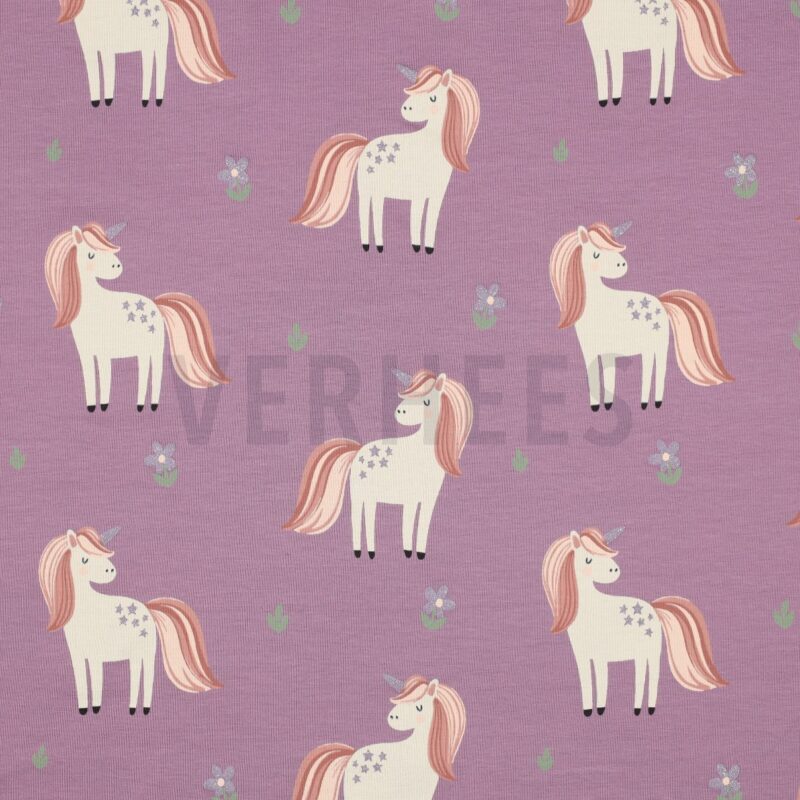 verhees textiles - JERSEY GLITTER UNICORNS - GRAPE verhees textiles - JERSEY GLITTER UNICORNS - GRAPE