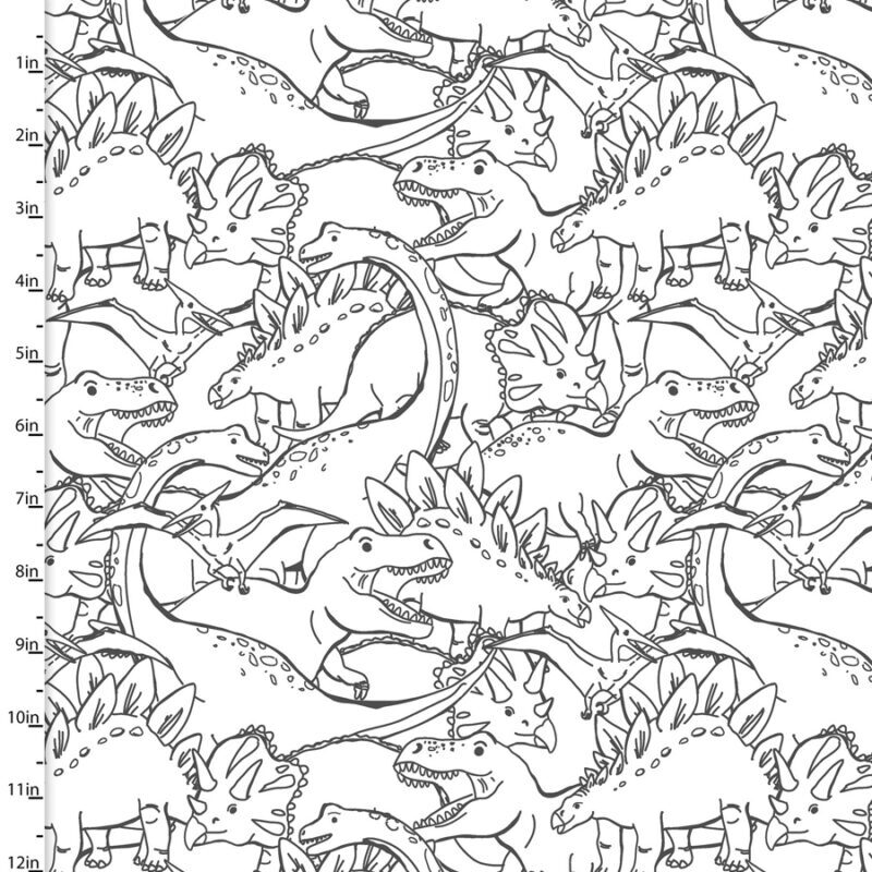 3 wishes fabrics - Totally Roarsome - Outlines White 3 wishes fabrics - Totally Roarsome - Outlines White