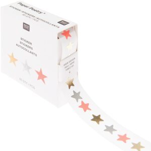 rico design - Mini-Sticker Sterne Neon/Silber/Gold auf der Rolle 80 Stück