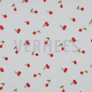verhees textiles - Double Gauze - Embroidery Cherries