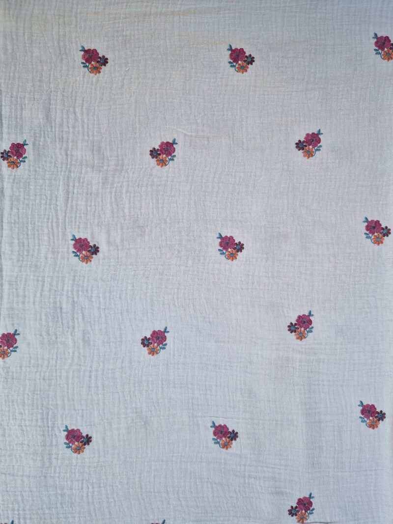 verhees textiles - Double Gauze - Embroidery Flowers - Soft Rose