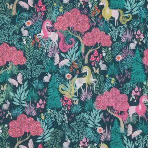 verhees textiles - FINE POPLIN DIGITAL UNICORNS - DARK GREEN