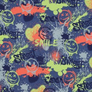 verhees textiles - Jersey - Melange Neon Graffiti - Navy Melange