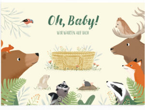 Vierundfünfzig Illustration - Postkarte Oh Baby! Wir warten auf dich