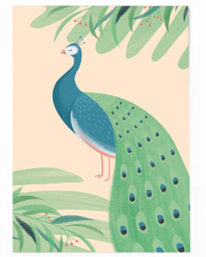 Vierundfünfzig Illustration - Postkarte Pfau