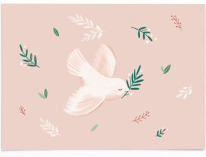 Vierundfünfzig Illustration - Postkarte Taube – rosa