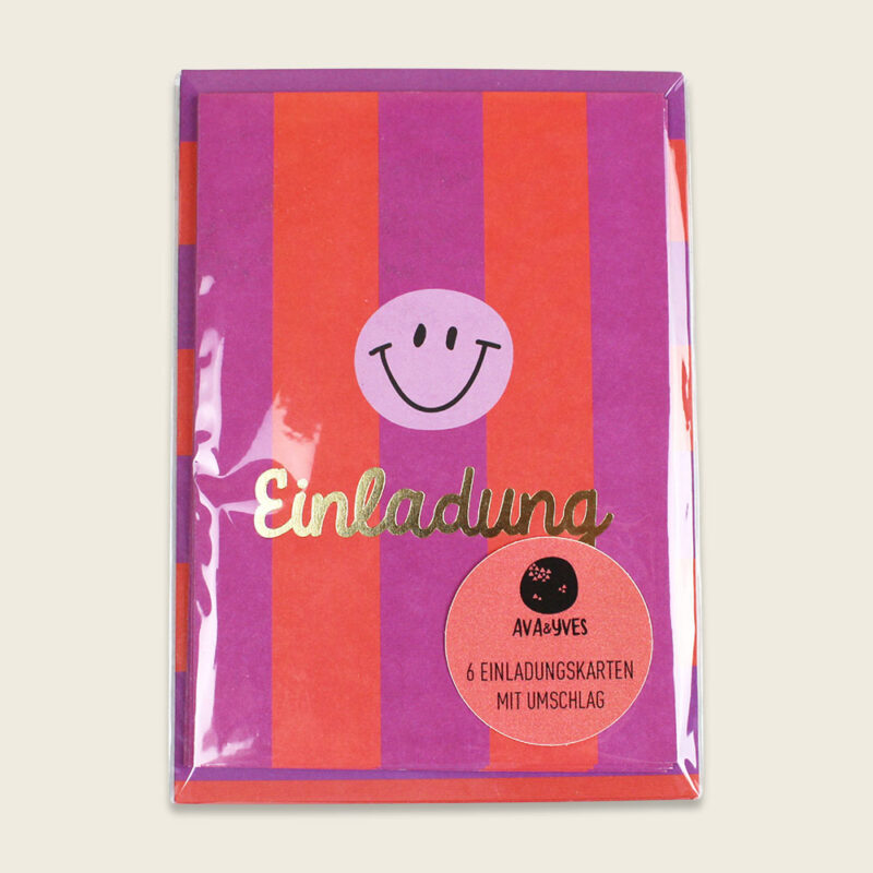 Ava&Yves - Einladungskarten-Set mit Goldfolie – Stripes violett/koralle/flieder Ava&Yves - Einladungskarten-Set mit Goldfolie – Stripes violett/koralle/flieder