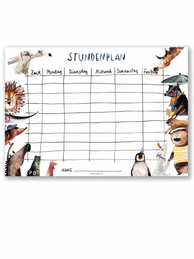 halfbird - Stundenplan Tiere DIN A4