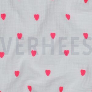 verhees textiles - Double Gauze Neon Hearts - weiß