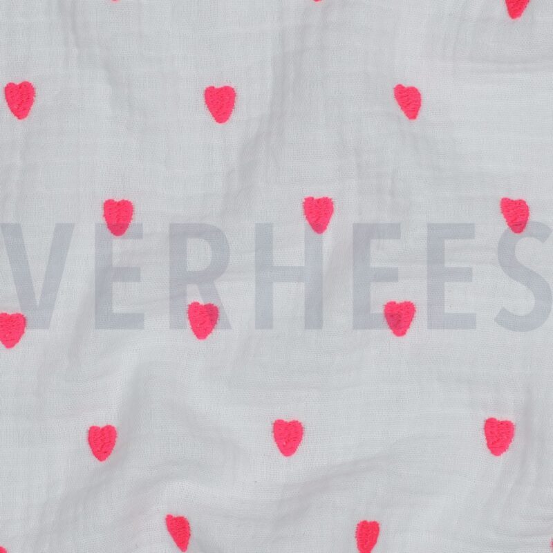 verhees textiles - Double Gauze Neon Hearts - weiß verhees textiles - Double Gauze Neon Hearts - weiß