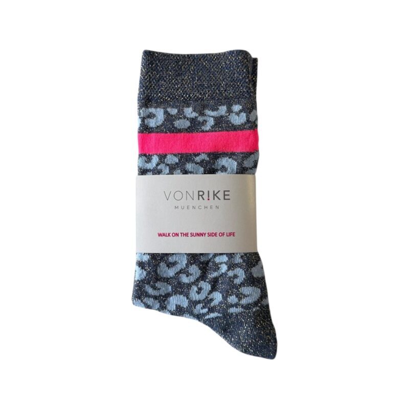 vonrike - Socken Glitzer Leopard blau